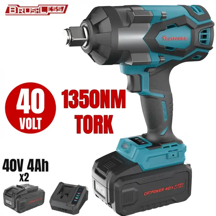 KÖMÜRSÜZ AKÜLÜ SOMUN SIKMA 3/4  Lİ-İON 40V +( 4.0 ah AKÜ 2 ADET)+(Hızlı Şarj Cihazı)