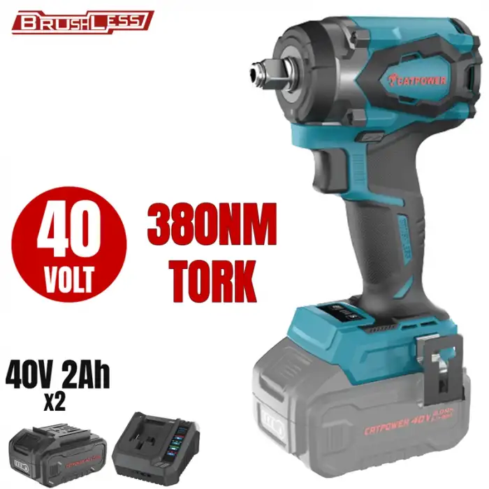 KÖMÜRSÜZ AKÜLÜ SOMUN SIKMA VE TORKLU VİDALAMA 1/2   Lİ-İON 40V +( 2.0 ah AKÜ 2 ADET)+(Hızlı Şarj Cihazı)