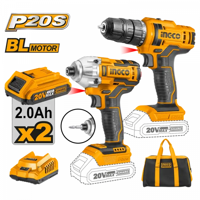 Li-ion Akülü 2 li Kombo Set - Matkap ve Vidalama  20V 2.0 Ah