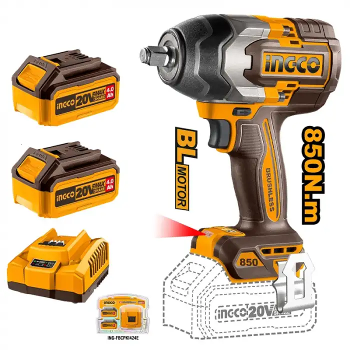 Li-ion Akülü Somun Sıkma 1/2 20V 4.0Ah + Li-ion Akü ve Şarj Cihazı Seti 20V 4.AH (ING-FBCPK1424E)