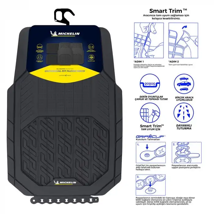 Michelin MC34587 Tüm Araçlara Uyumlu 4 Parça Üniversal 3D Havuzlu Oto Paspas