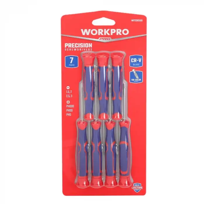 WORKPRO WP200509 7 Parça Profesyonel CR-V Manyetik Hassas Tornavida Seti