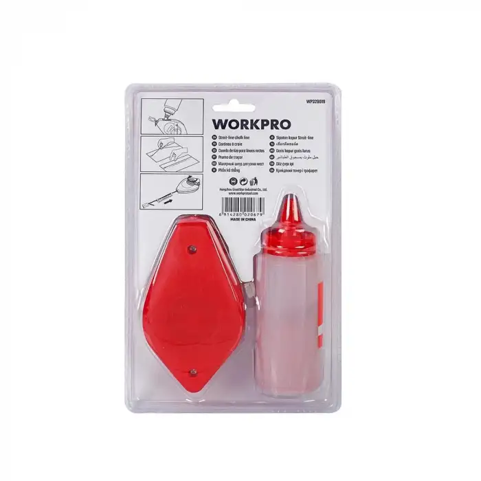 WORKPRO WP329019 Çizim İpi Seti 115gr Kırmızı Çizim İpi Boyası + Mini Su Terazisi + 30M Çizim İpi