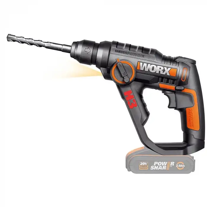 WORX WX390.9 20Volt 1.2J Profesyonel SDS-Plus Pnömatik Şarjlı Matkap + 8 Adet Uç + Mandren (Akü Dahil Değildir)