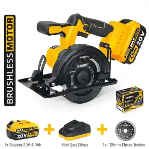 SGS AKÜLÜ GRANİT MERMER KESME MAKİNESİ SETİ 125 MM 1*4.0 Ah (KÖMÜRSÜZ MOTOR)
