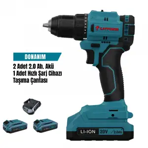 AKÜLÜ VİDALAMA Li-ion 45NM (MAKİNE) KÖMÜRSÜZ 10 MMM +(2.0 Ah Akü 2 ADET)+(Hızlı şarj aleti)