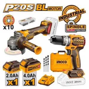 Kömürsüz Li-ion Akülü 2 li Kombo Set - Matkap ve Avuç Taşlama  20V 2.0/4.0 Ah