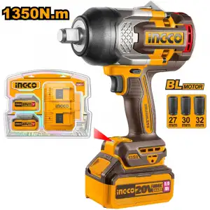 Li-ion Kömürsüz Akülü Somun Sıkma 3/4 20V 1350Nm + Li-ion Akü ve Şarj Cihazı Seti 20V 5.0Ah (ING-FBCPK2425E)