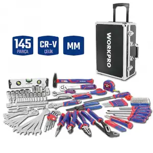 WORKPRO WP209089 145 Parça CR-V Profesyonel El Aleti Tamir Seti Tamir Bakım Çantası