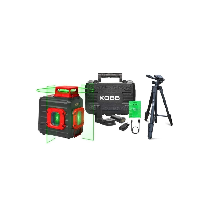 KOBB KBL33GTP 40M Profesyonel Li-ion Şarjlı 2x90⁰/360⁰ Otomatik Hizalamalı Yeşil Çapraz Çizgi Lazer Distomat+Tripod