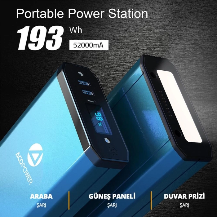 Acopower X230 14.8Volt 13Amper Li-ion Yedek Buzdolabı Aküsü + Powerbank + LED Lamba