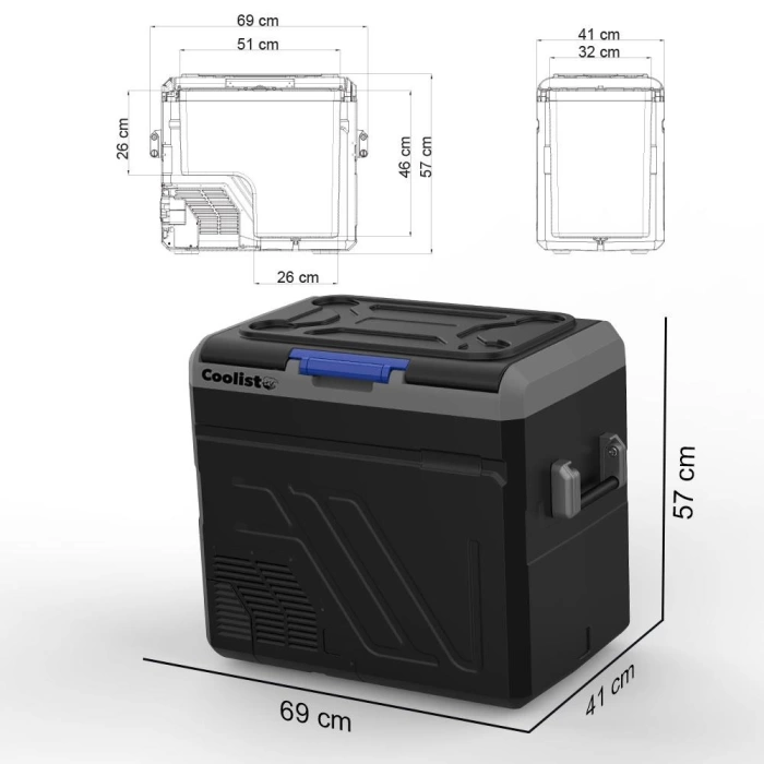 Coolist CLK60 12/24Volt/220Volt 60 Litre Kompresörlü Oto Buzdolabı/Dondurucu