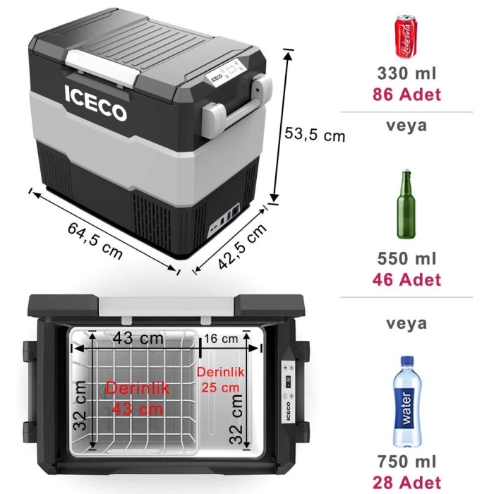 ICECO YCD60S 12/24Volt 56 Litre Outdoor Kompresörlü Oto Buzdolabı