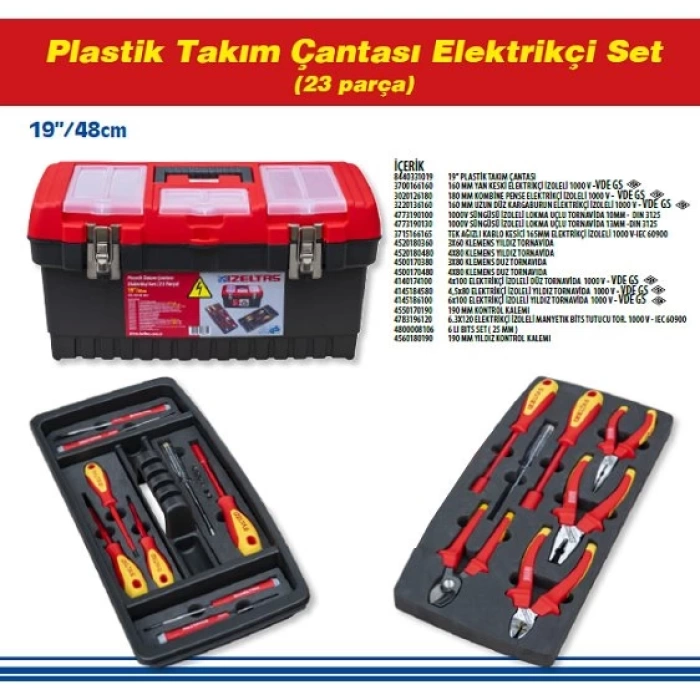 İzeltaş 8440001023 19 Plastik Takım Çantası Elektrikçi Set (23 Parça)