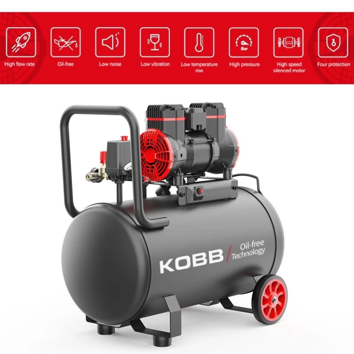 KOBB KBK50S 2.0HP 50Lt 8Bar Yağsız Sessiz Taşınabilir Hava Kompresörü