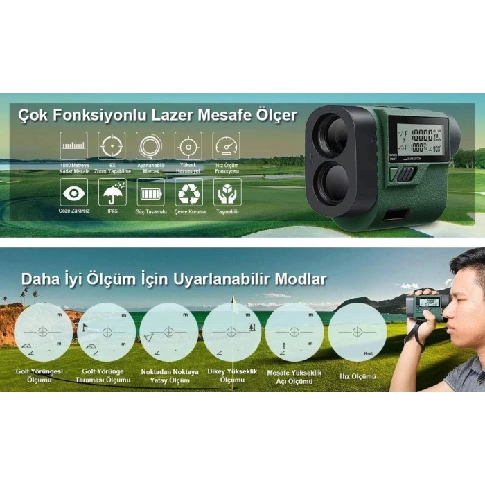 KOBB KBL1000 1Km Profesyonel Optik Dürbünlü Golf Lazer Metre + Hız Tespit Cihazı