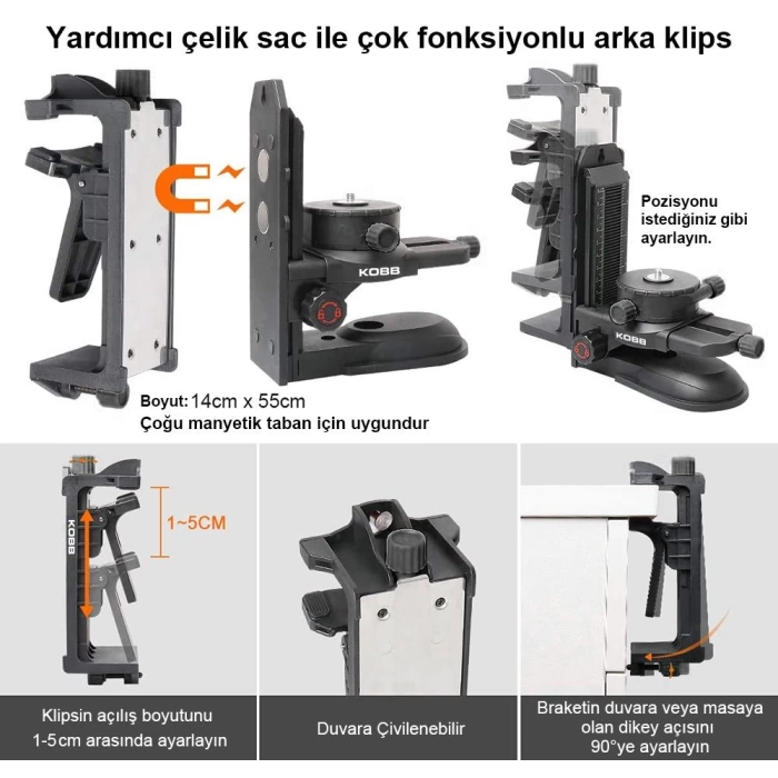 KOBB KBL10SET Mıknatıslı Hassas Ayarlanabilir Lazer Hizalama Aparatı+Mıknatıslı Lazer Hizalama Aparatı