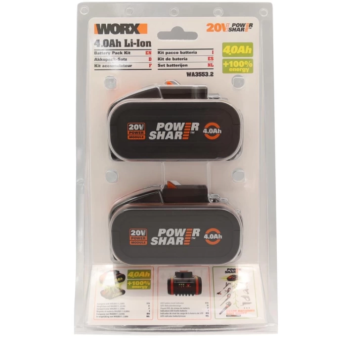 WORX WA3553.2 20Volt 4.0Ah. 2’li Paket Li-ion PowerShare Yedek Akü