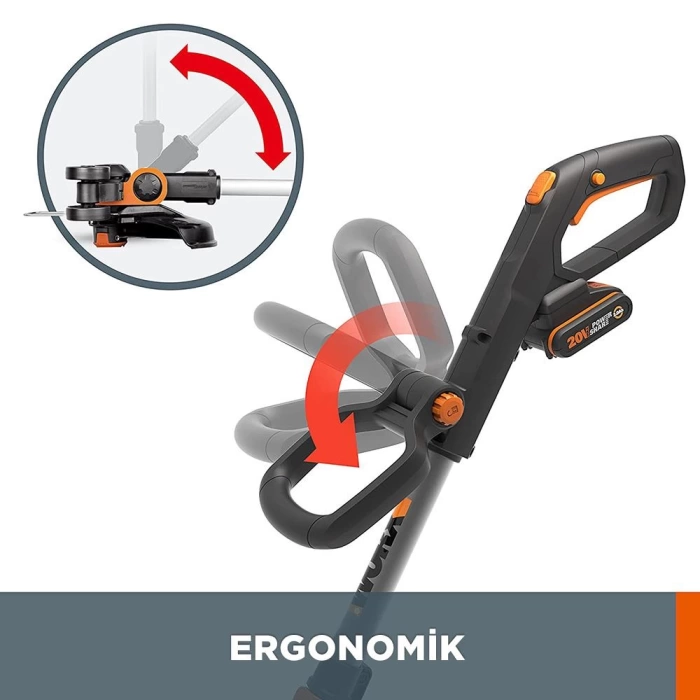 WORX WG163E.9 20Volt 30cm Profesyonel Teleskobik Misinalı Çim ve Kenar Kesme (Akü Dahil Değildir)