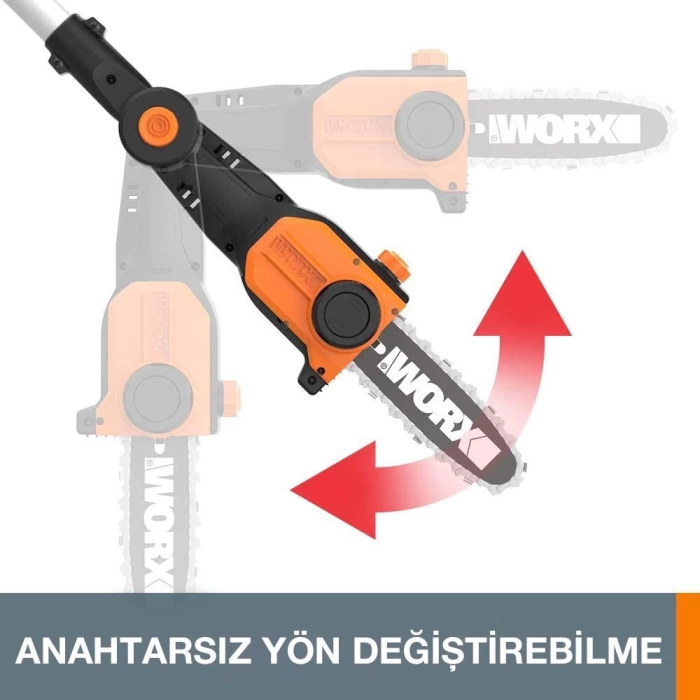 WORX WG349E 20Volt 2.0Ah Li-ion Tek Akülü 20CM Profesyonel Teleskobik Saplı Açı Ayarlı Zincirli Dal Budama