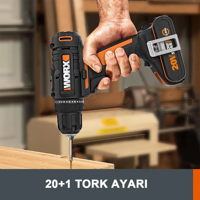 WORX WX108 20Volt/2.0Ah. Li-ion Çift Akülü Profesyonel Şarjlı Matkap