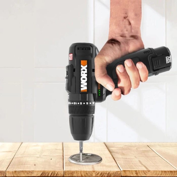 WORX WX121 12Volt/2.0Ah Li-ion Çift Akülü Kömürsüz Profesyonel Şarjlı Darbeli Matkap + 5 Parça Aksesuar