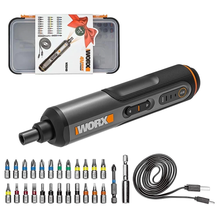 WORX WX240 4Volt/1.5Ah. Li-ion Akıllı Şarjlı Tornavida + 26 adet Bits Uç