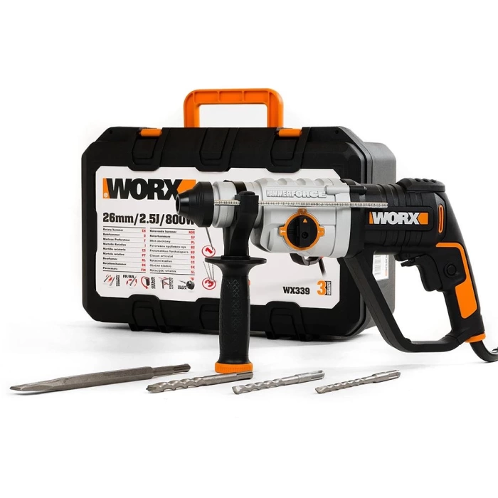 WORX WX339 800Watt 2.5J Profesyonel SDS-Plus Kırıcı/Delici + 4 Adet Uç