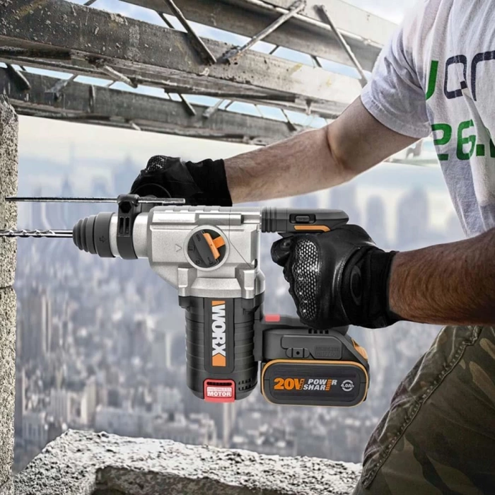 WORX WX380 20Volt 4.0Ah. 2.2J Li-ion Çift Akülü Şarjlı Profesyonel SDS-Plus Pnömatik Kırıcı/Delici