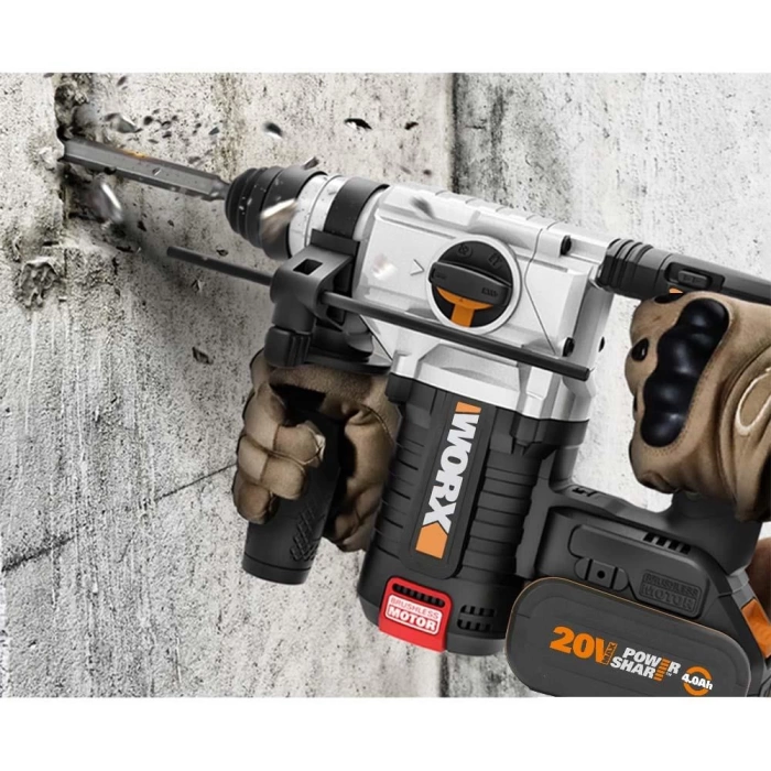 WORX WX380.9C 20Volt 2.0Ah. 2.2J Li-ion Tek Akülü Şarjlı Profesyonel SDS-Plus Pnömatik Kırıcı/Delici