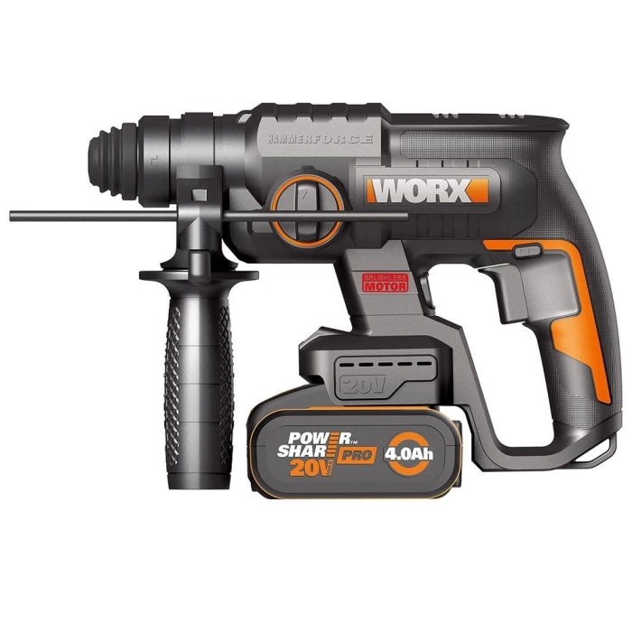 WORX WX381 20Volt 4.0Ah. 2J Li-ion Tek Akülü Profesyonel SDS-Plus Pnömatik Kırıcı/Delici + 3 Parça Delme Ucu