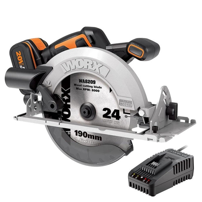 WORX WX520.9C 20Volt 2.0Ah. Li-ion 190mm Kömürsüz Profesyonel Tek Akülü Şarjlı Daire Testere