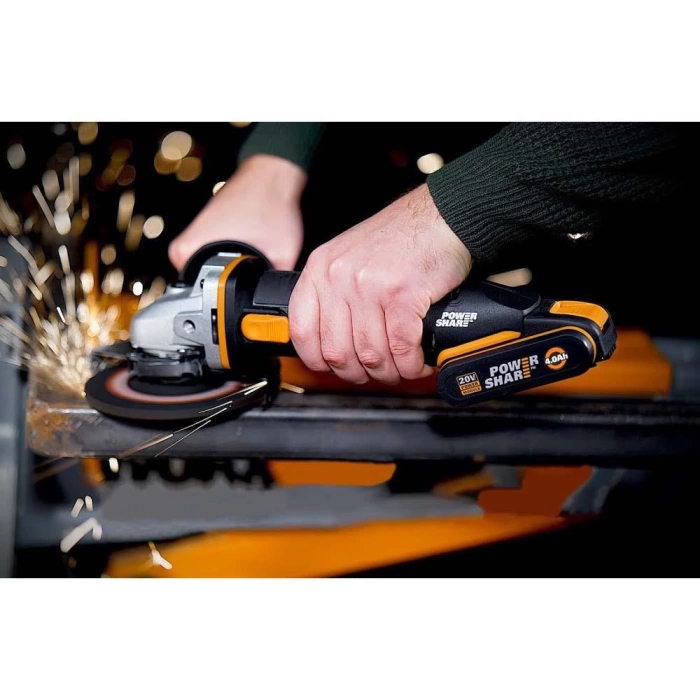 WORX WX803 20Volt 2.0/4.0 Ah. Li-ion Çift Akülü 125mm Profesyonel Şarjlı Avuç Taşlama