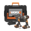 Worx WX925 20Volt/2.0Ah Li-ion Çift Akülü Kömürsüz Profesyonel Darbeli Matkap+WX265 Kömürsüz Darbeli Tornavida Kombo Set