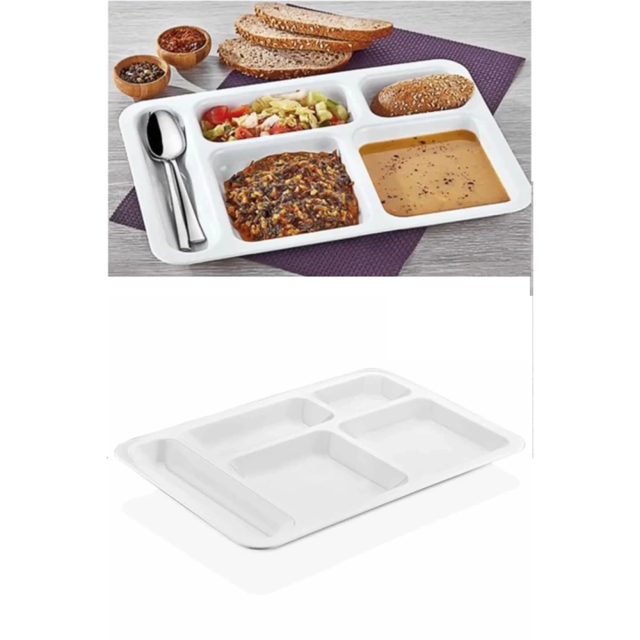 10 Adet  5 Bölmeli Kırılmaz Tabldot Tabak Self Servis Yemekhane Okul Lokanta Tabildot (40 Cm X28 Cm)