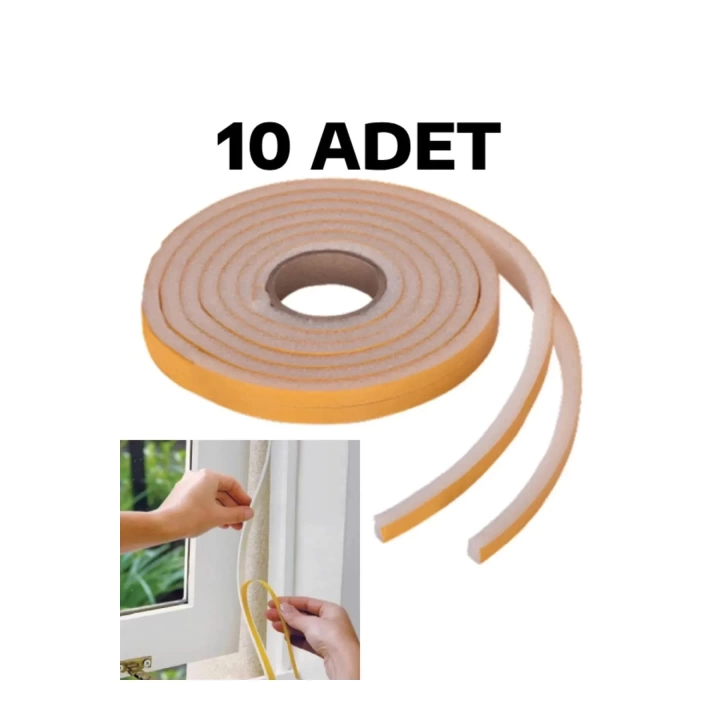 10 Adet Pencere Isı Yalıtım Süngeri Yapışkanlı Pencere Rüzgar Bandı (10 Adet X 5metre)