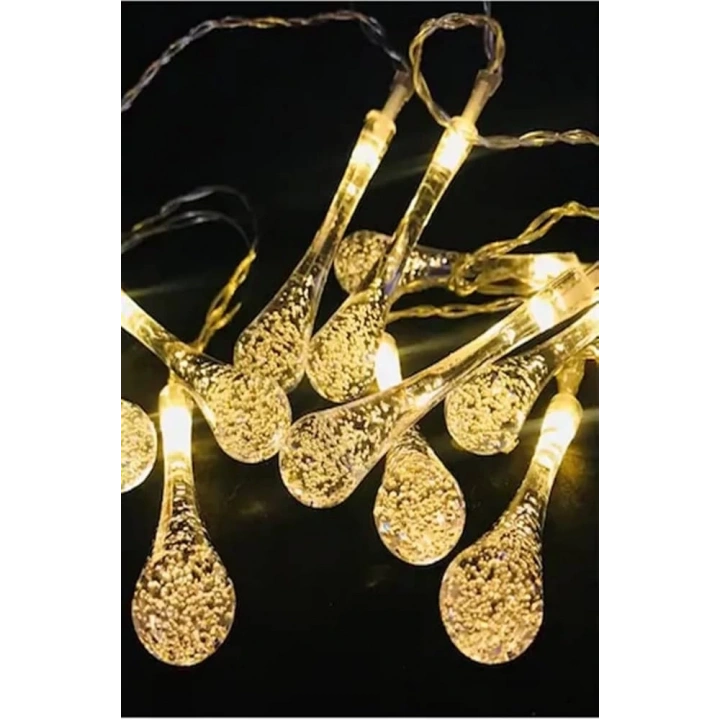 10 Led 2 Metre Sarı Kristal Su Damlası Güneş Enerjili Led Işık Solar Bahçe Ağaç Lamba Aydınlatması