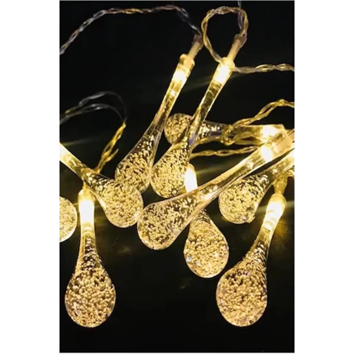 10 Led 2 Metre Sarı Kristal Su Damlası Güneş Enerjili Led Işık Solar Bahçe Ağaç Lamba Aydınlatması