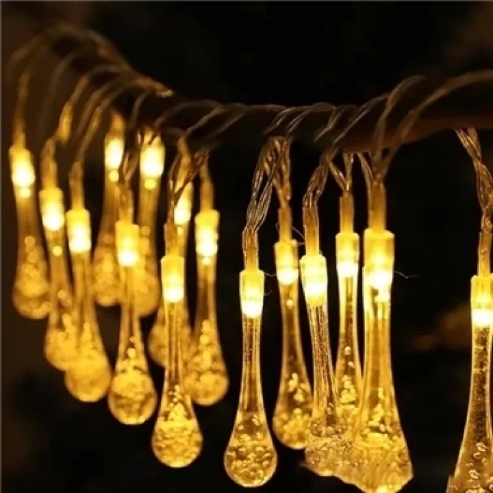 10 Led 2 Metre Sarı Kristal Su Damlası Güneş Enerjili Led Işık Solar Bahçe Ağaç Lamba Aydınlatması