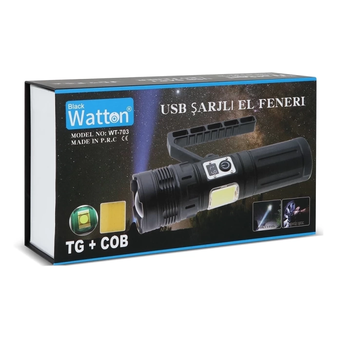 15.000 Lümen Tg+cob Led Şarjlı El Feneri  Wt-703