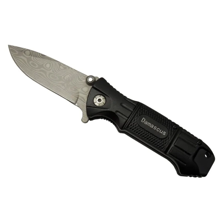 2-8 Damascus Kamp Çakı 20cm - Yarı Otomatik, Kemerlikli