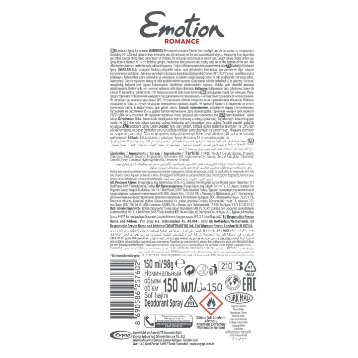 3 Adet Emotion Romance Kadın Vegan Deodorant 150 Ml Hızlı Kurur, Leke Bırakmaz