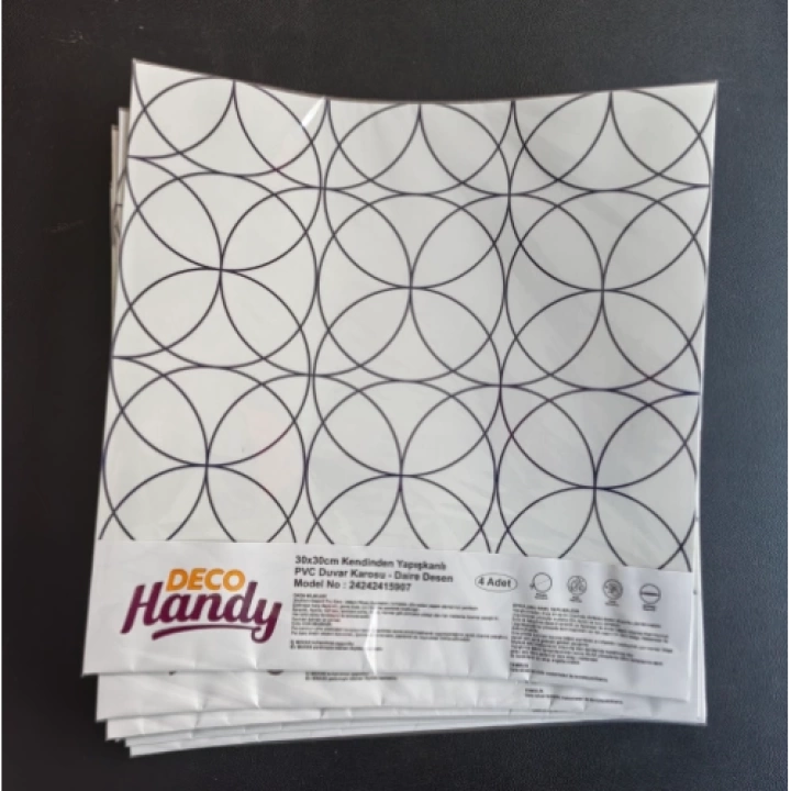 30x30 Cm Pvc Yer Karosu 4Lü Paket - Siyah Daire Geometrik Desen