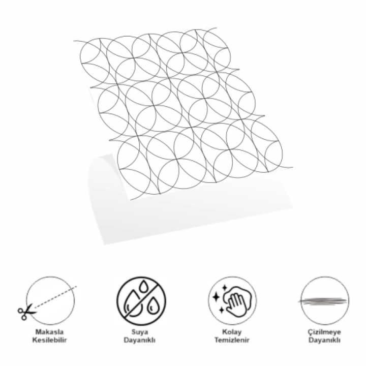 30x30 Cm Pvc Yer Karosu 4Lü Paket - Siyah Daire Geometrik Desen