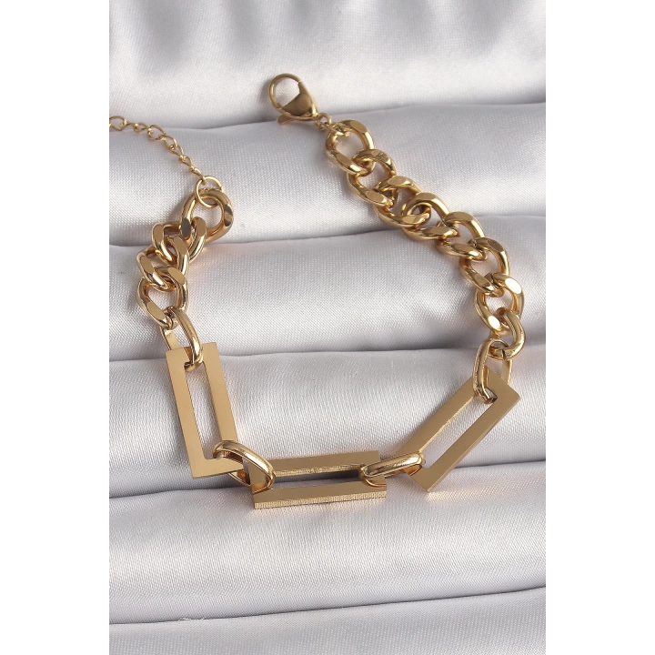 316L Çelik Gold Renk 2Li Zincir Model Kadın Bileklik - TJ-BB6731