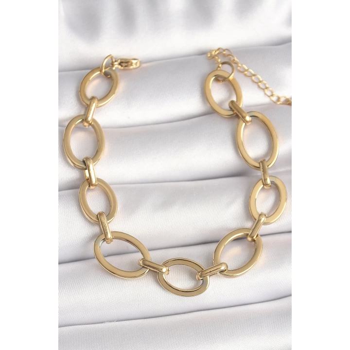 316L Çelik Gold Renk Halka Zincir Model Kadın Bileklik - TJ-BB6774