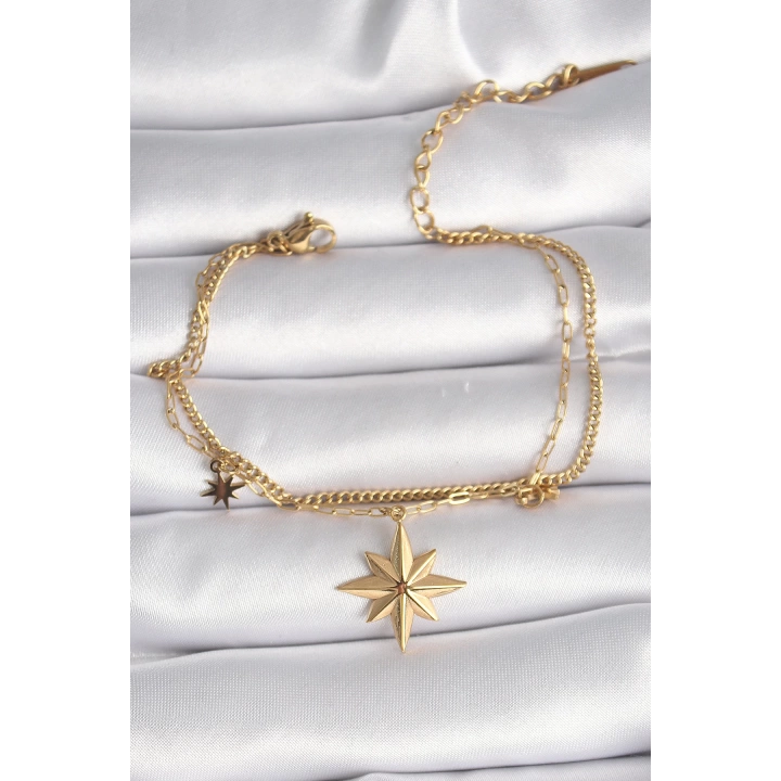 316L Çelik Gold Renk Kutup Yıldız Model Kadın Bileklik - TJ-BB6500