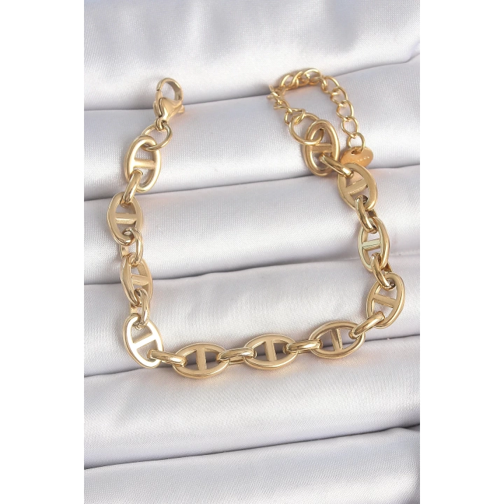 316L Çelik Gold Renk Zincir Model Kadın Bileklik - TJ-BB6955