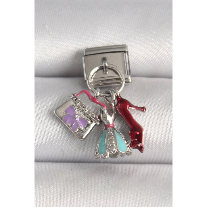 316L Çelik Gümüş Renk Çanta Elbise Model Nomination Charm - TJ-BC1230