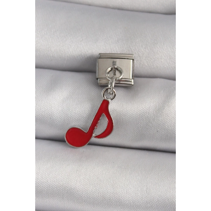 316L Çelik Gümüş Renk Kırmızı Nota Model Nomination Charm - TJ-BC1180